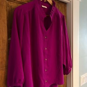 JODIFL Magenta Ruffle Button-Up Blouse - Large